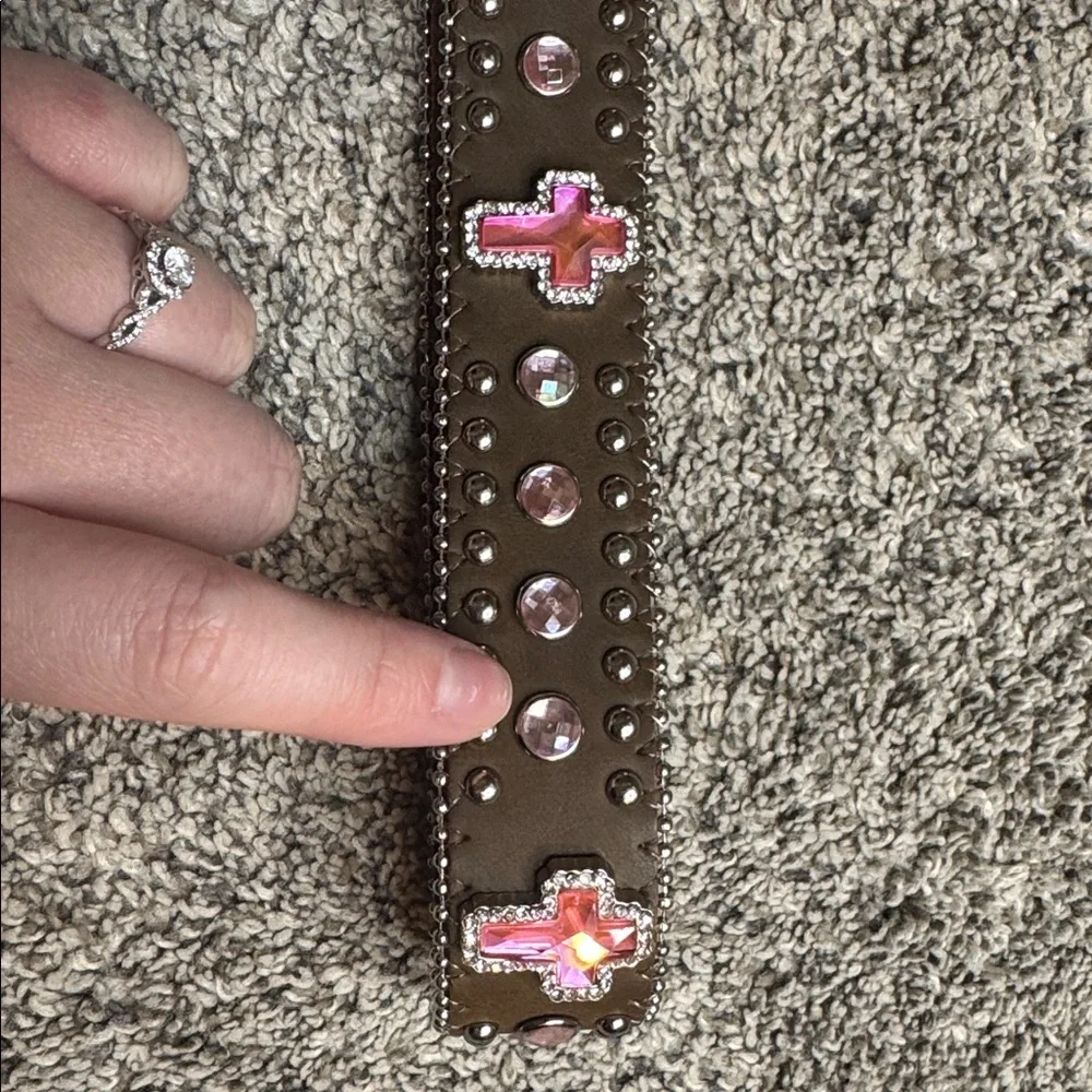 Toddler Girl Studded Brown Leather Belt with Silver Buckle